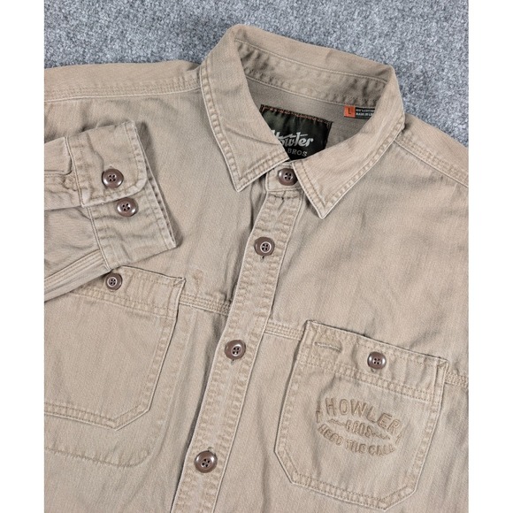 Howler Bros Shacket Mens Large Green Lined Work Depot Logo Herringbone‎